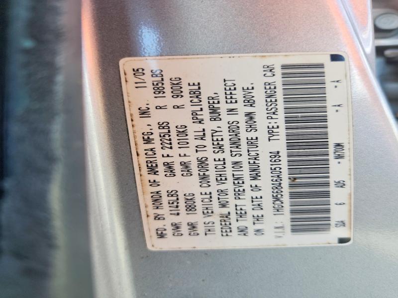 Aukcja sprzedaży 2006 Honda Accord, vin: 1HGCM56846A051694, numer aukcji: 61944826