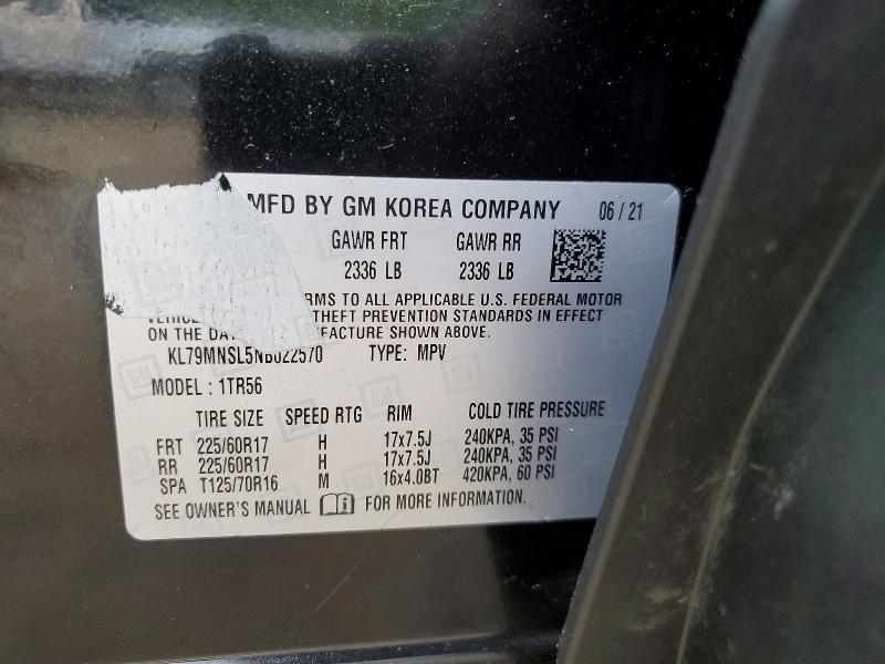 61845736 :رقم المزاد ، KL79MNSL5NB022570 vin ، 2022 Chevrolet Trailblazer مزاد بيع