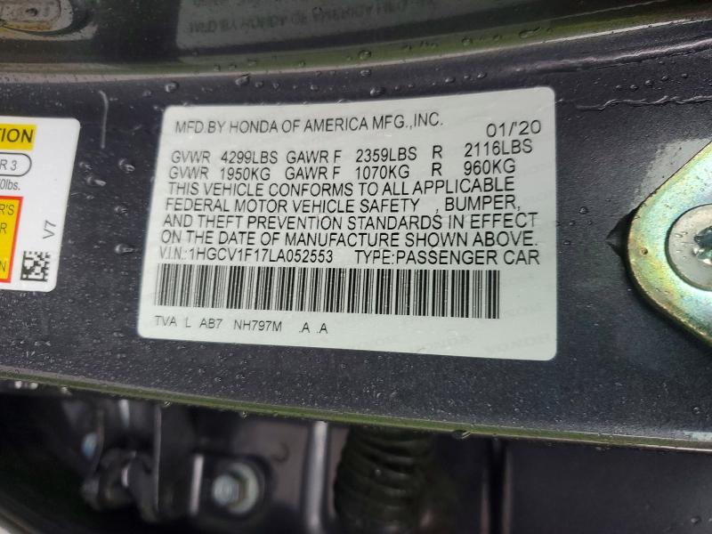 Продаж на аукціоні авто 2020 Honda Accord, vin: 1HGCV1F17LA052553, номер лоту: 59907806