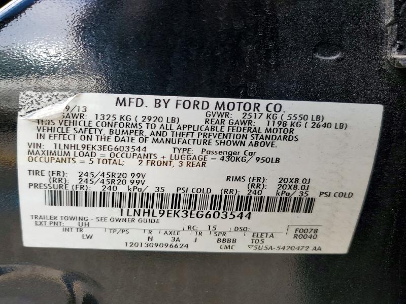 2014 Lincoln Mks მანქანა იყიდება აუქციონზე, vin: 1LNHL9EK3EG603544, აუქციონის ნომერი: 61224706