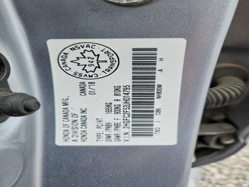 58997316 :رقم المزاد ، 2HGFC2F53JH014795 vin ، 2018 Honda Civic مزاد بيع