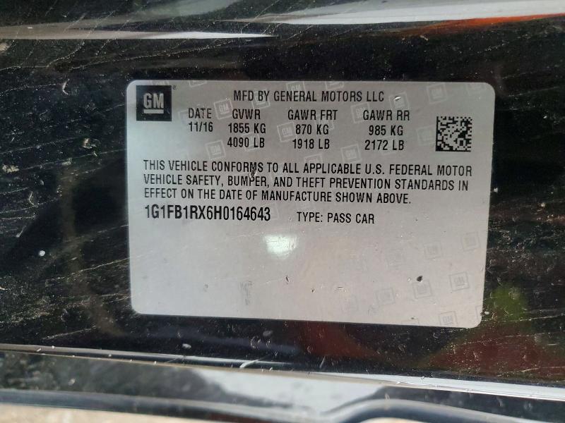 2017 Chevrolet Camaro მანქანა იყიდება აუქციონზე, vin: 1G1FB1RX6H0164643, აუქციონის ნომერი: 61220466