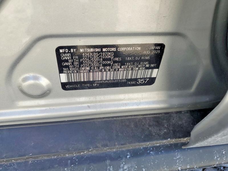 2025 Mitsubishi Outlander Sport მანქანა იყიდება აუქციონზე, vin: JA4ARUAU0SU015395, აუქციონის ნომერი: 61286826