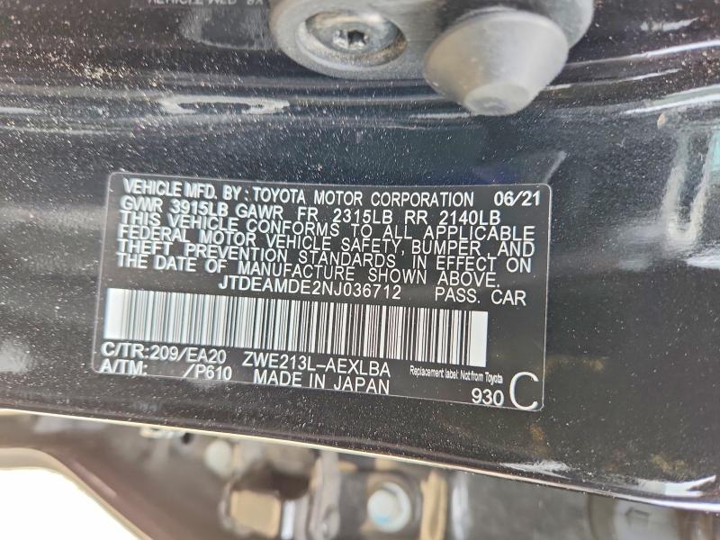 85972005 :رقم المزاد ، JTDEAMDE2NJ036712 vin ، 2022 Toyota Corolla مزاد بيع