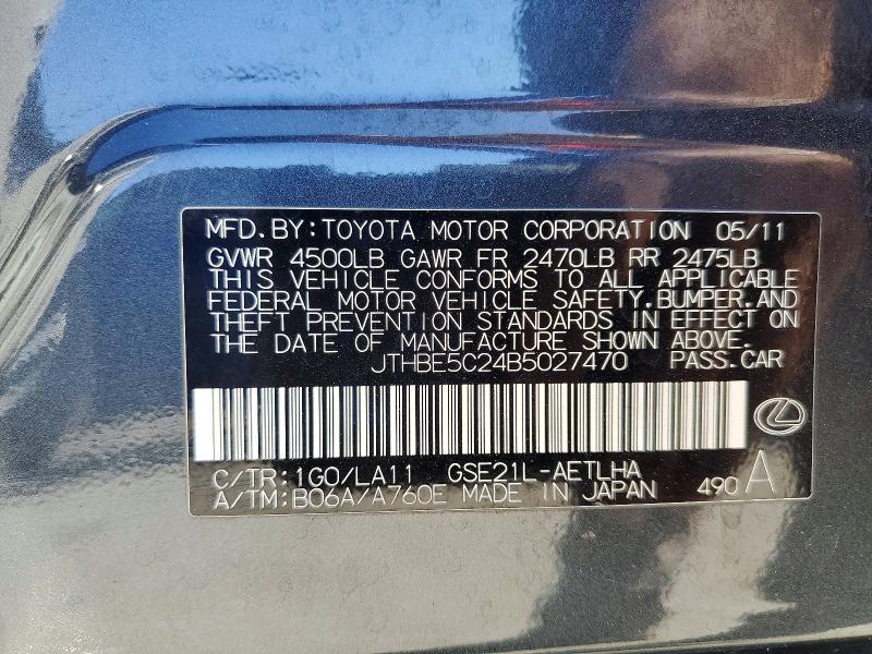 Aukcja sprzedaży 2011 Lexus Is, vin: JTHBE5C24B5027470, numer aukcji: 62833156