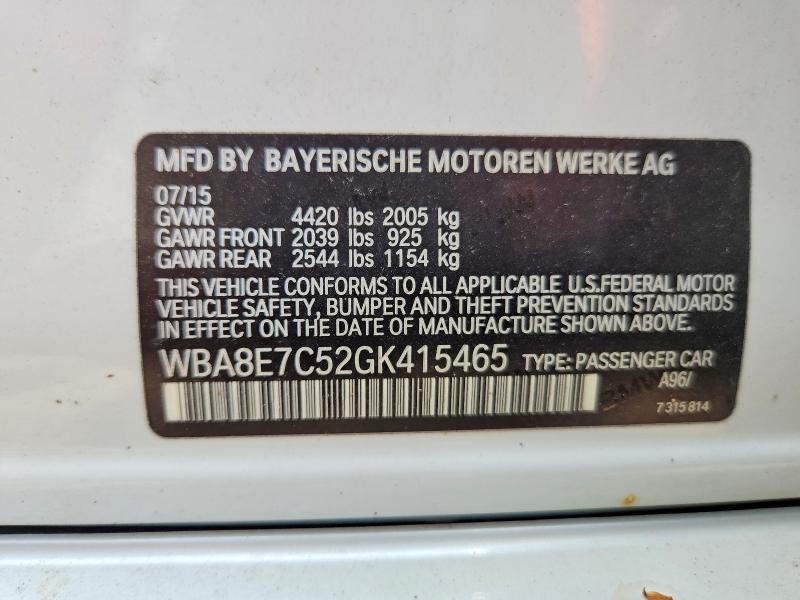 Aukcja sprzedaży 2016 Bmw 328, vin: WBA8E7C52GK415465, numer aukcji: 60743526