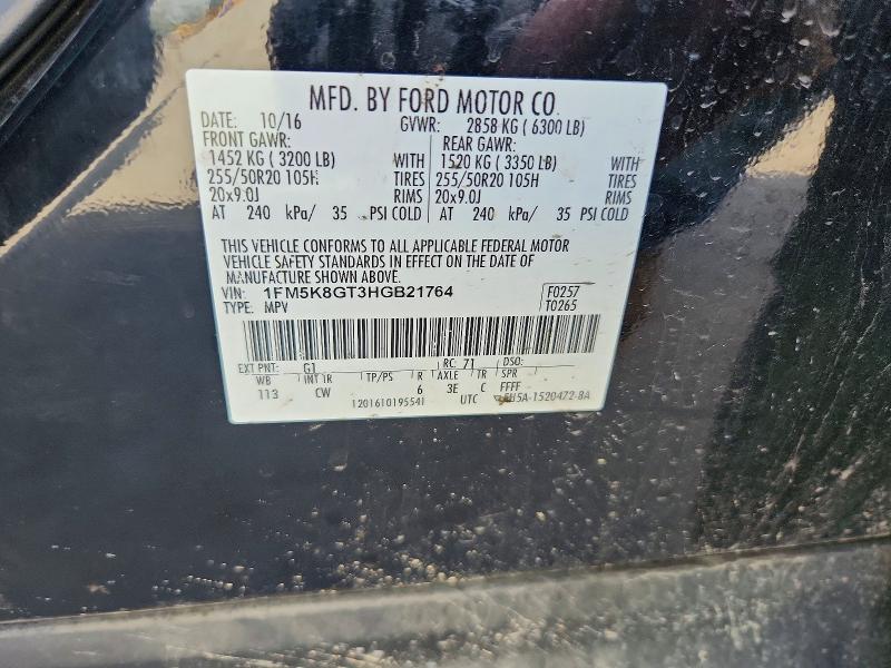 Auction sale of the 2017 Ford Explorer, vin: 1FM5K8GT3HGB21764, lot number: 61896536