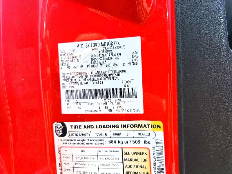 Aukcja sprzedaży 2011 Ford F150, vin: 1FTFW1ET4BFB14522, numer aukcji: 61594146