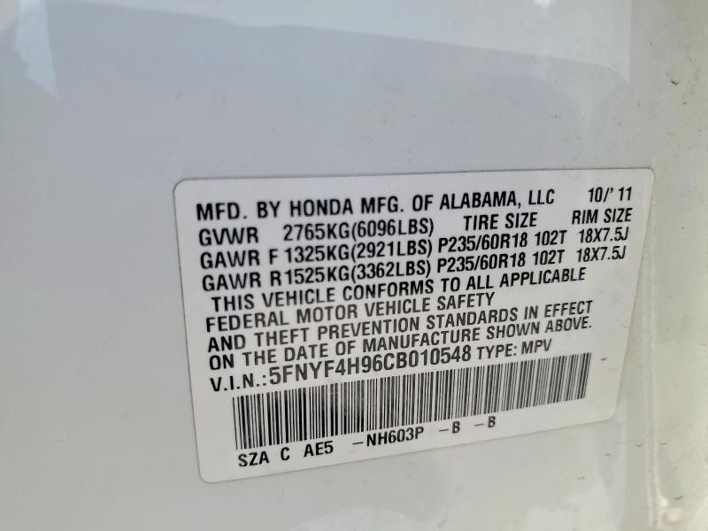 60591656 :رقم المزاد ، 5FNYF4H96CB010548 vin ، 2012 Honda Pilot مزاد بيع
