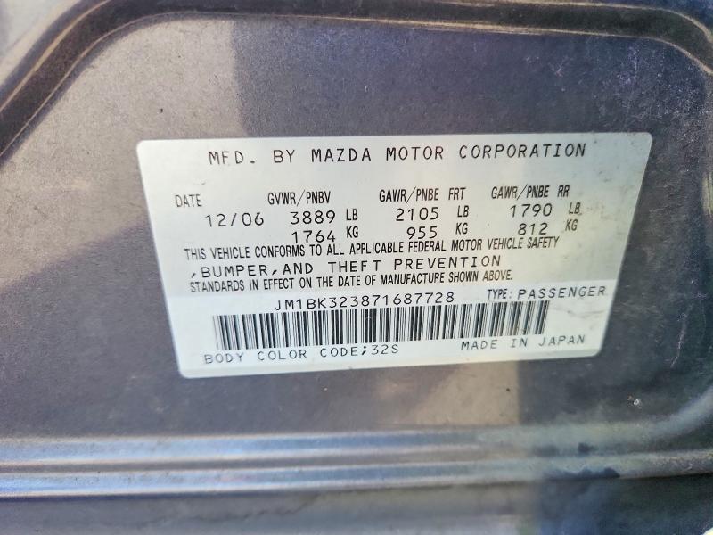 Aukcja sprzedaży 2007 Mazda 3, vin: JM1BK323871687728, numer aukcji: 62713336