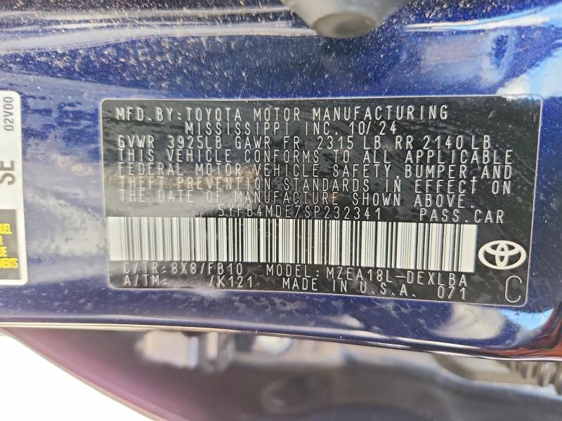 Продажа на аукционе авто 2025 Toyota Corolla, vin: 5YFB4MDE7SP232341, номер лота: 61112996