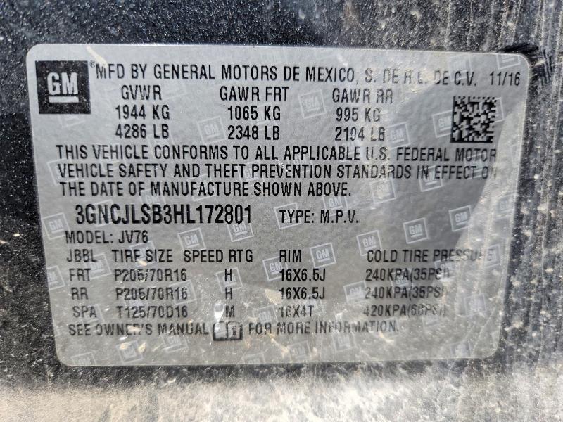 Aukcja sprzedaży 2017 Chevrolet Trax, vin: 3GNCJLSB3HL172801, numer aukcji: 62567686