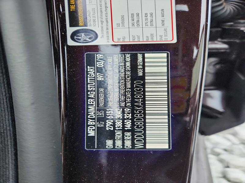61207376 :رقم المزاد ، WDDUG8DB5KA480370 vin ، 2019 Mercedes-benz S مزاد بيع