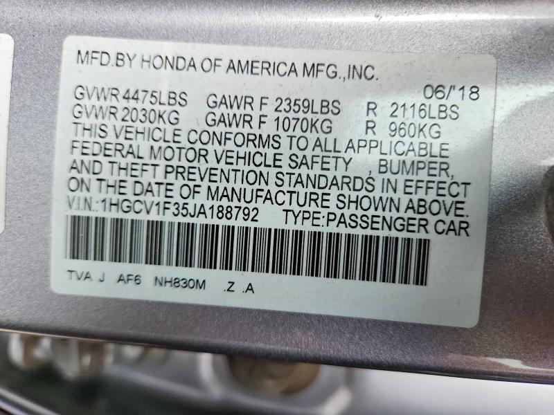 Продажа на аукционе авто 2018 Honda Accord, vin: 1HGCV1F35JA188792, номер лота: 61638656