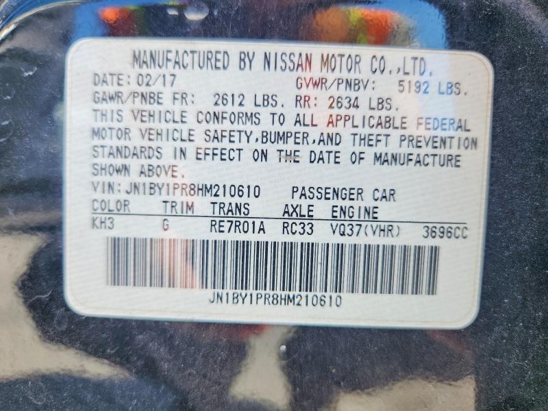 60363496 :رقم المزاد ، JN1BY1PR8HM210610 vin ، 2017 Infiniti Q70l مزاد بيع
