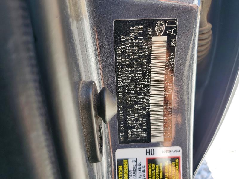 62049746 :رقم المزاد ، 2T1BURHE2JC022462 vin ، 2018 Toyota Corolla مزاد بيع