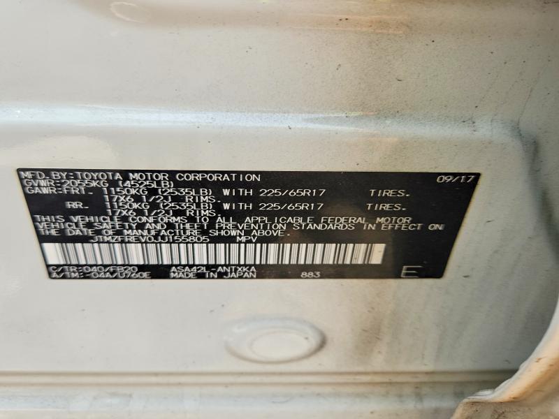 Aukcja sprzedaży 2018 Toyota Rav4, vin: JTMZFREV0JJ155805, numer aukcji: 61117446