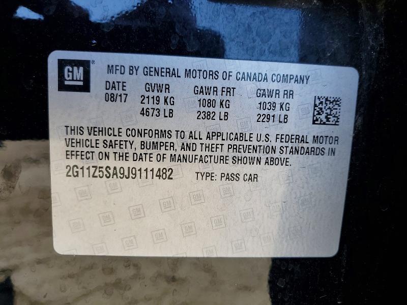 2018 Chevrolet Impala მანქანა იყიდება აუქციონზე, vin: 2G11Z5SA9J9111482, აუქციონის ნომერი: 63055016