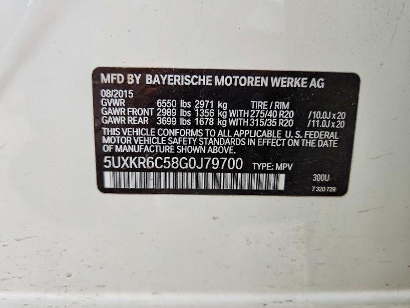 60706896 :رقم المزاد ، 5UXKR6C58G0J79700 vin ، 2016 Bmw X5 مزاد بيع