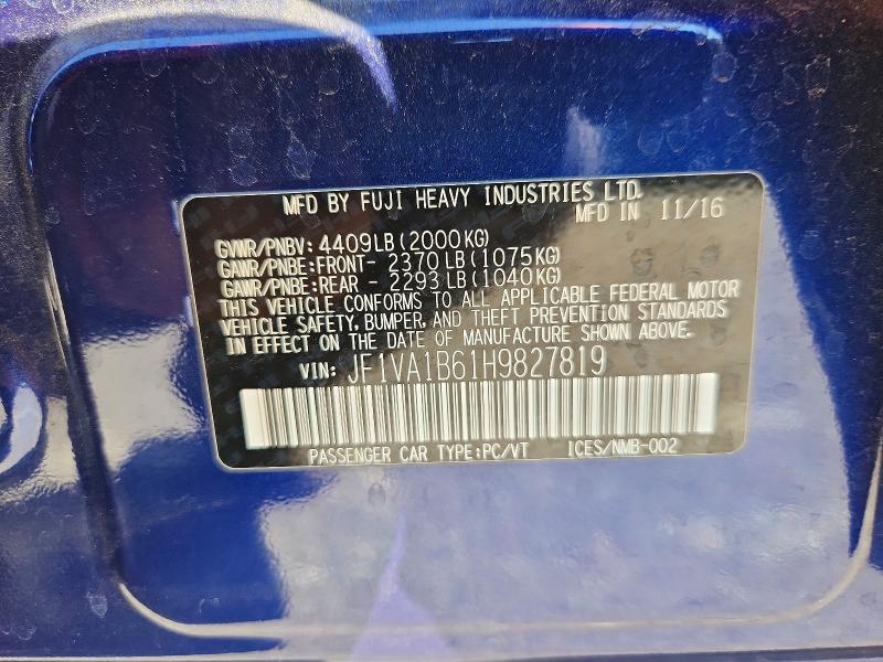 61992776 :رقم المزاد ، JF1VA1B61H9827819 vin ، 2017 Subaru Wrx مزاد بيع