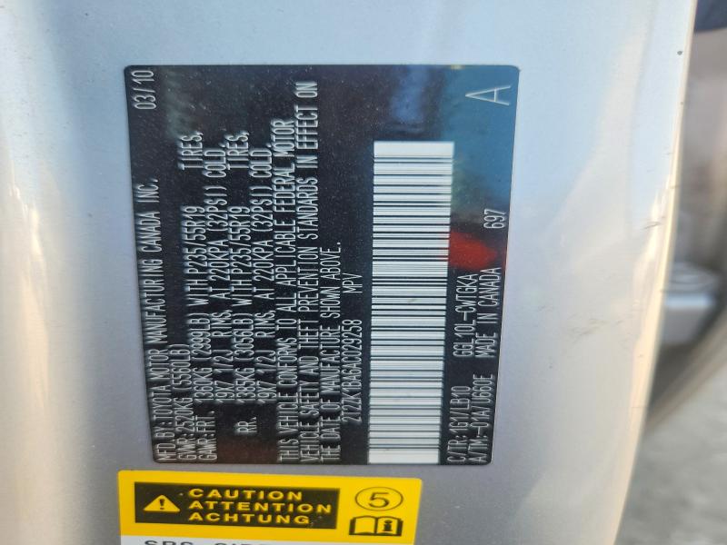 61481476 :رقم المزاد ، 2T2ZK1BA6AC029258 vin ، 2010 Lexus Rx مزاد بيع