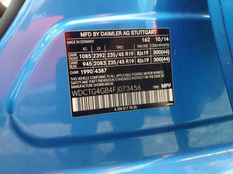 2015 Mercedes-benz Gla მანქანა იყიდება აუქციონზე, vin: WDCTG4GB4FJ073456, აუქციონის ნომერი: 61699616