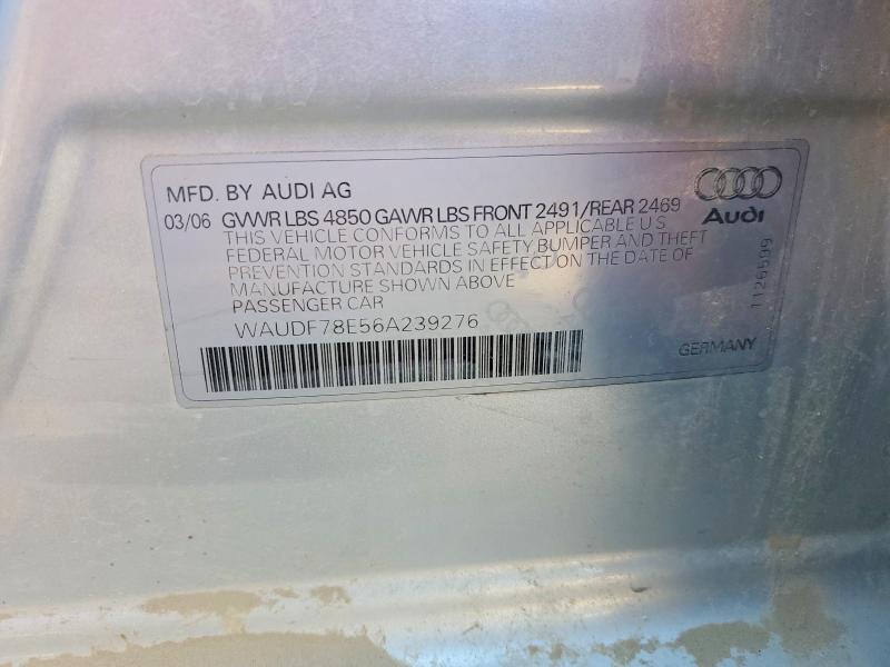 2006 Audi A4 მანქანა იყიდება აუქციონზე, vin: WAUDF78E56A239276, აუქციონის ნომერი: 61417836