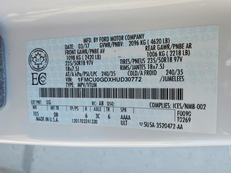 Aukcja sprzedaży 2017 Ford Escape, vin: 1FMCU0GDXHUD30772, numer aukcji: 60141626