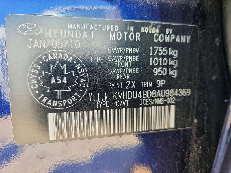 2010 Hyundai Elantra მანქანა იყიდება აუქციონზე, vin: KMHDU4BD8AU984369, აუქციონის ნომერი: 61284206