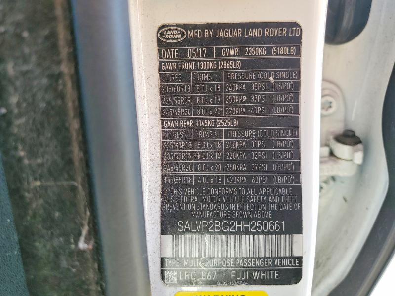 Продажа на аукционе авто 2017 Land Rover Range Rover Evoque, vin: SALVP2BG2HH250661, номер лота: 62721486