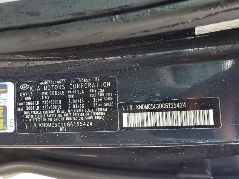 2016 Kia Sedona მანქანა იყიდება აუქციონზე, vin: KNDMC5C10G6155424, აუქციონის ნომერი: 61998746