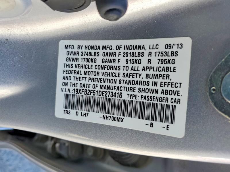 Продажа на аукционе авто 2013 Honda Civic, vin: 19XFB2F51DE273416, номер лота: 60175386
