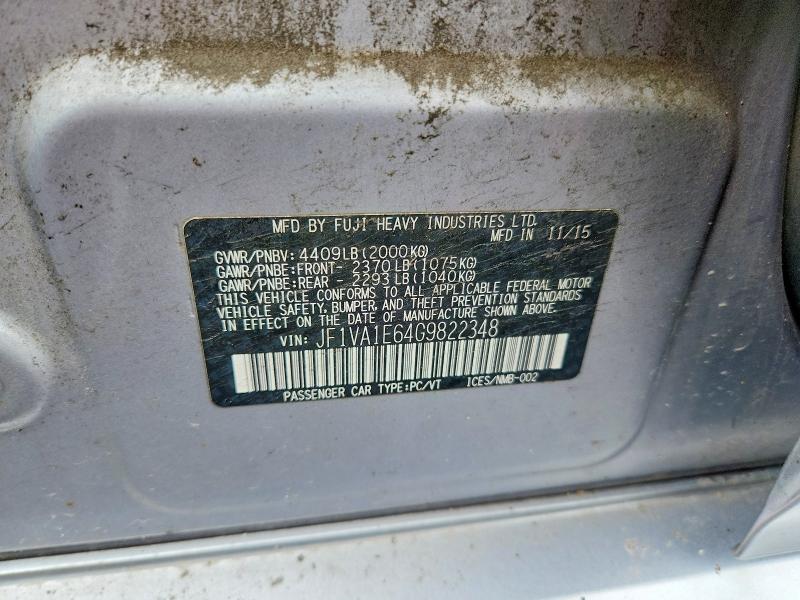 60120206 :رقم المزاد ، JF1VA1E64G9822348 vin ، 2016 Subaru Wrx مزاد بيع