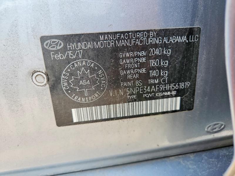2017 Hyundai Sonata მანქანა იყიდება აუქციონზე, vin: 5NPE34AF9HH561819, აუქციონის ნომერი: 60965616