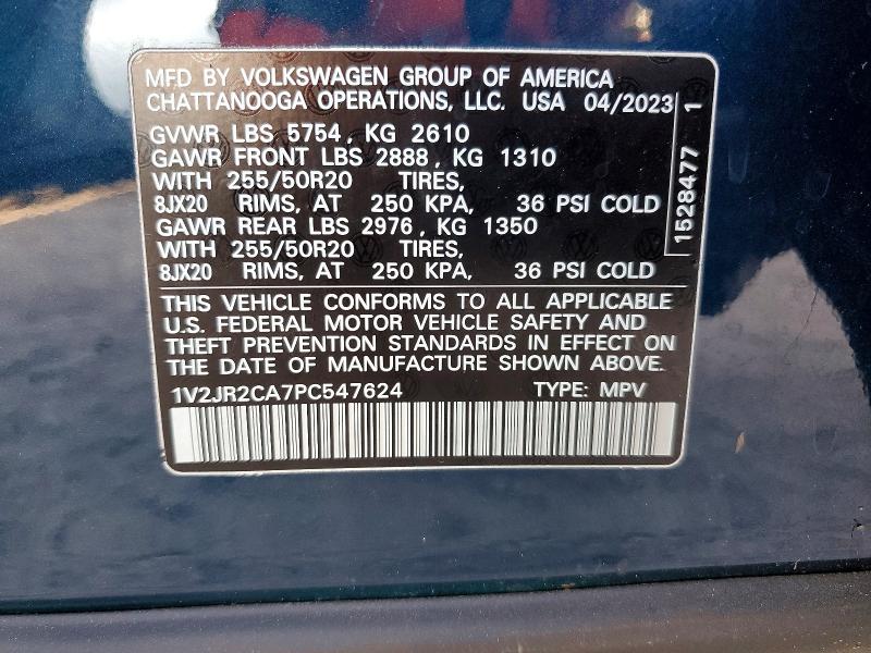 Продажа на аукционе авто 2023 Volkswagen Atlas, vin: 1V2JR2CA7PC547624, номер лота: 59106706