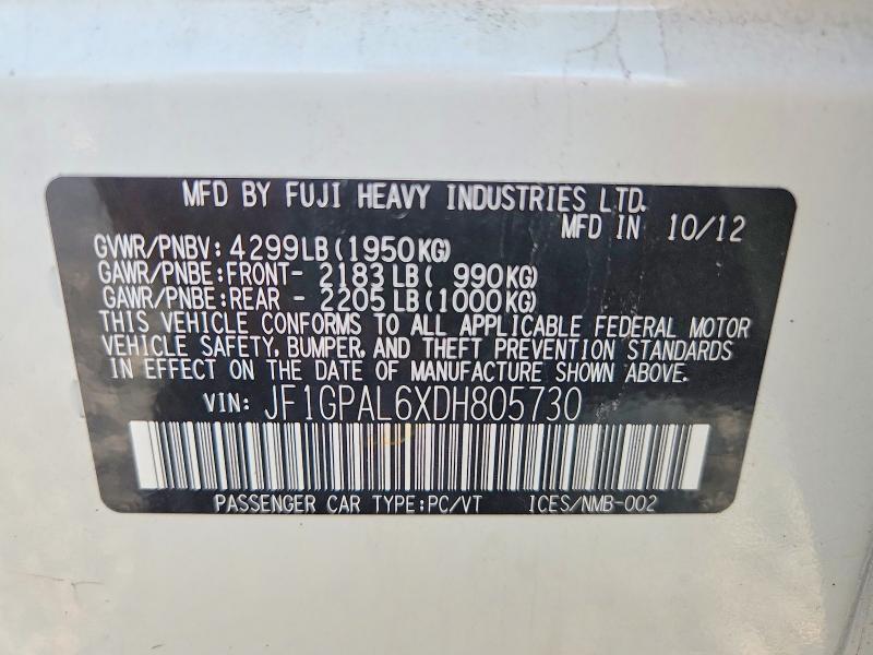 Aukcja sprzedaży 2013 Subaru Impreza, vin: JF1GPAL6XDH805730, numer aukcji: 59318646