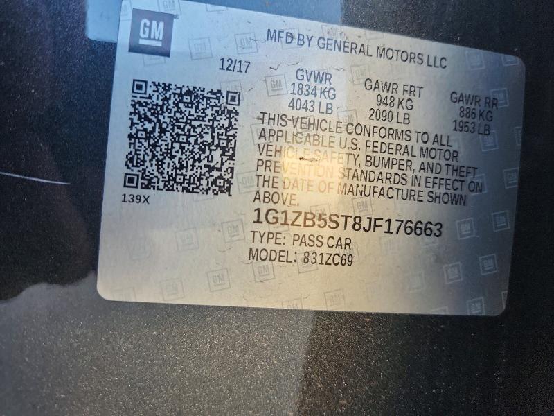 2018 Chevrolet Malibu მანქანა იყიდება აუქციონზე, vin: 1G1ZB5ST8JF176663, აუქციონის ნომერი: 62930736