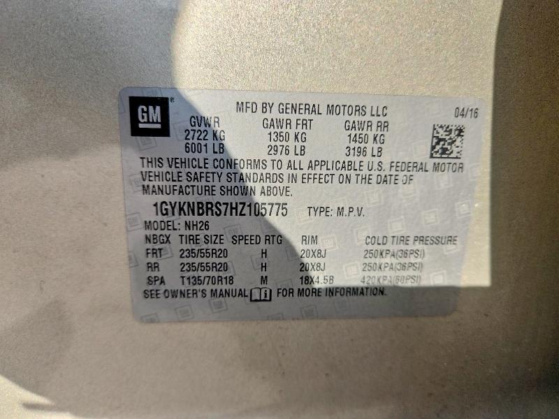 2017 Cadillac Xt5 მანქანა იყიდება აუქციონზე, vin: 1GYKNBRS7HZ105775, აუქციონის ნომერი: 62872976
