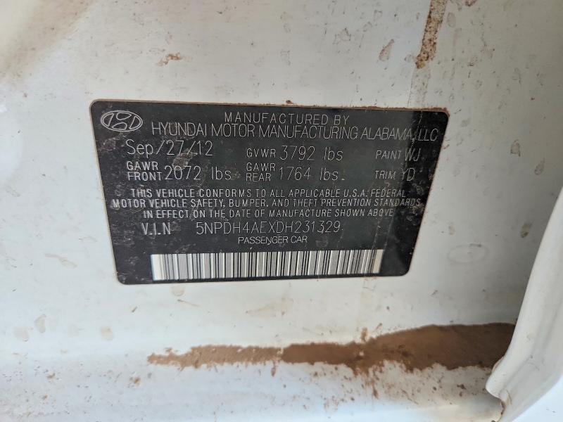 2013 Hyundai Elantra მანქანა იყიდება აუქციონზე, vin: 5NPDH4AEXDH231329, აუქციონის ნომერი: 63307576