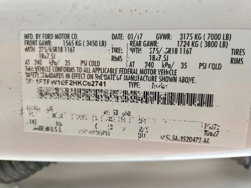 2017 Ford F150 მანქანა იყიდება აუქციონზე, vin: 1FTEW1EF2HKC62741, აუქციონის ნომერი: 85790825