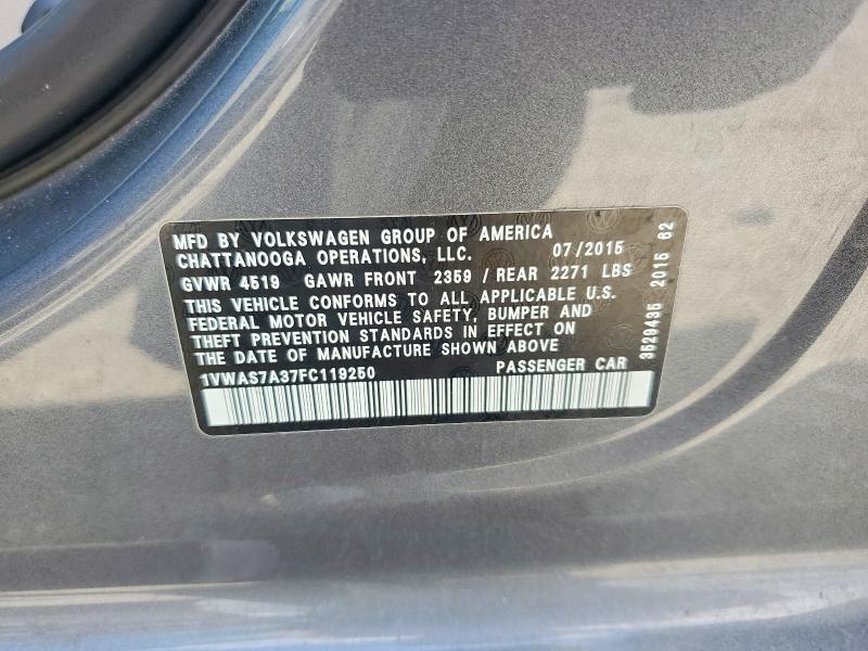 Aukcja sprzedaży 2015 Volkswagen Passat, vin: 1VWAS7A37FC119250, numer aukcji: 60588586