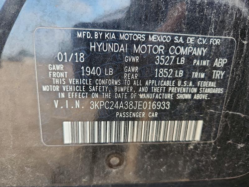 Продаж на аукціоні авто 2018 Hyundai Accent, vin: 3KPC24A38JE016933, номер лоту: 62023356