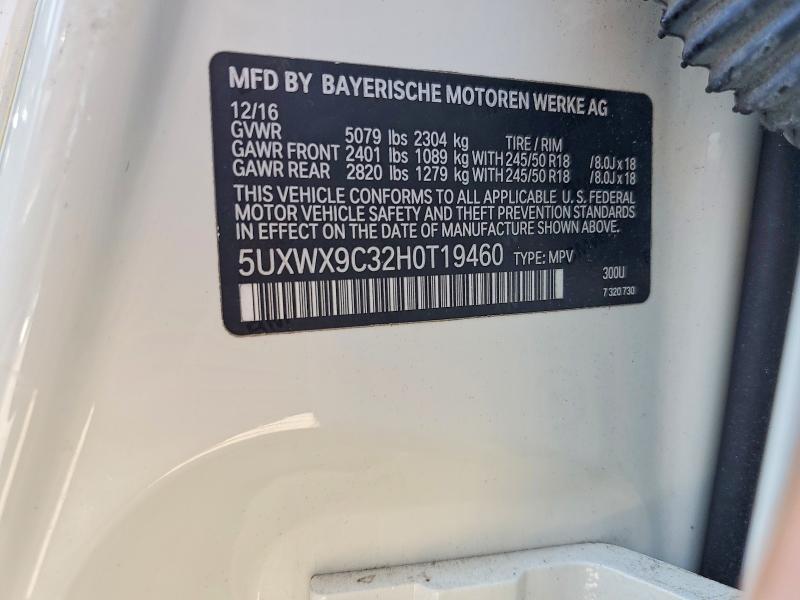 Продаж на аукціоні авто 2017 Bmw X3, vin: 5UXWX9C32H0T19460, номер лоту: 60165036