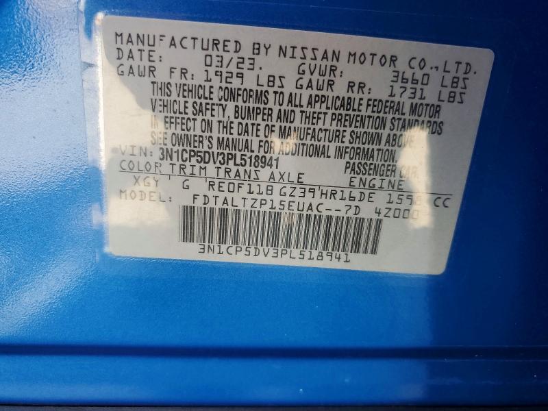 2023 Nissan Kicks მანქანა იყიდება აუქციონზე, vin: 3N1CP5DV3PL518941, აუქციონის ნომერი: 59825156