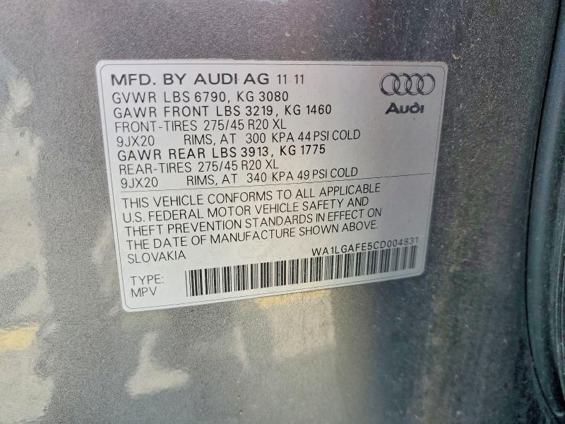 2012 Audi Q7 მანქანა იყიდება აუქციონზე, vin: WA1LGAFE5CD004831, აუქციონის ნომერი: 59259396