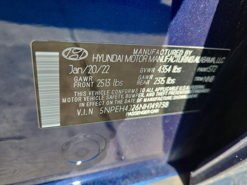 Aukcja sprzedaży 2022 Hyundai Sonata, vin: 5NPEH4J26NH149738, numer aukcji: 59777186