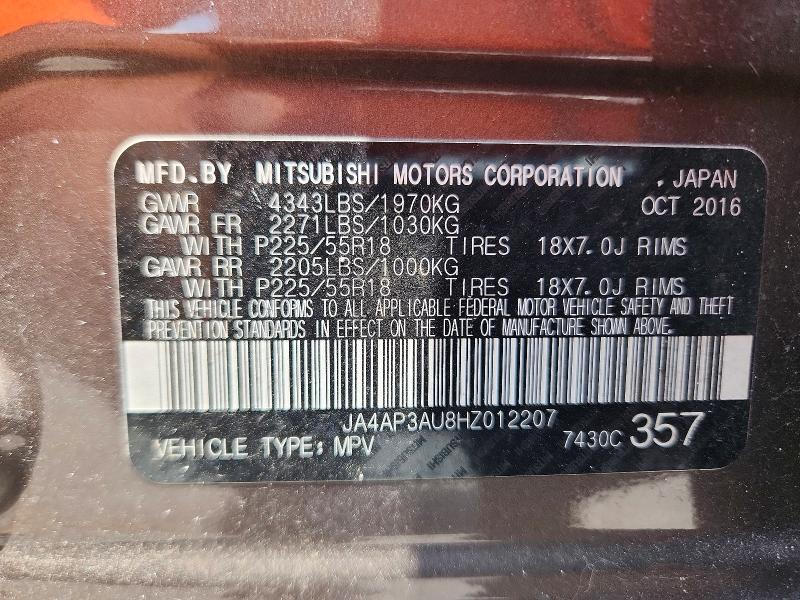 63011366 :رقم المزاد ، JA4AP3AU8HZ012207 vin ، 2017 Mitsubishi Outlander Sport مزاد بيع