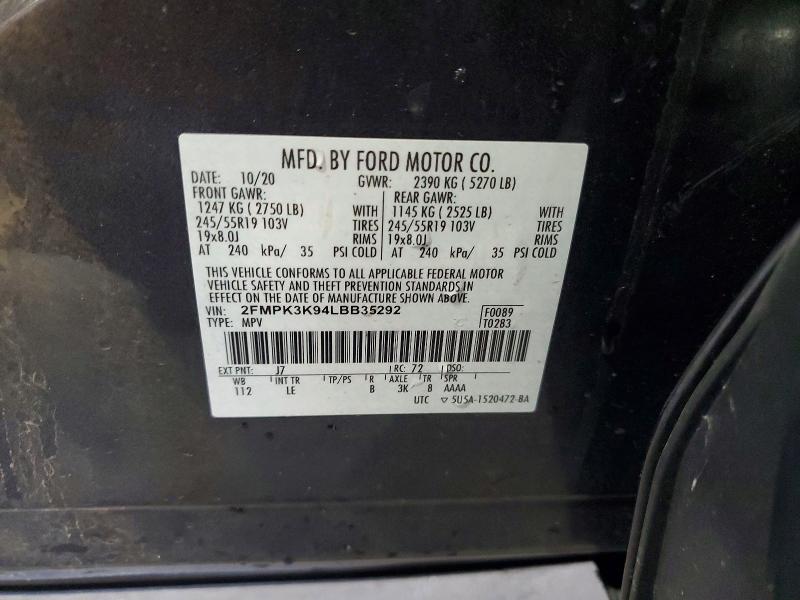 Продаж на аукціоні авто 2020 Ford Edge, vin: 2FMPK3K94LBB35292, номер лоту: 62868456