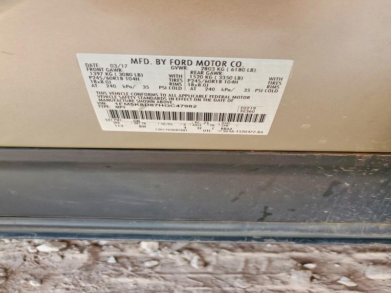 62520376 :رقم المزاد ، 1FM5K8D87HGC47982 vin ، 2017 Ford Explor Xlt مزاد بيع