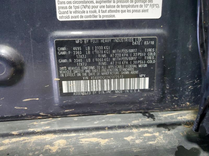 2010 Subaru Outback მანქანა იყიდება აუქციონზე, vin: 4S4BRDGC2A2372513, აუქციონის ნომერი: 59362566